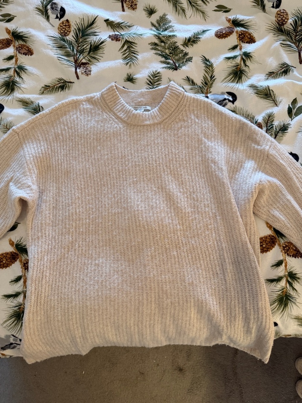 American Eagle Outfitters Cream Knit Crewneck Sweater